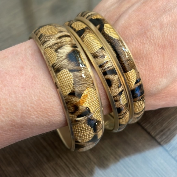 Vintage Brass & Vinyl Chic Gold and Animal Print Bangles - Picture 7 of 16